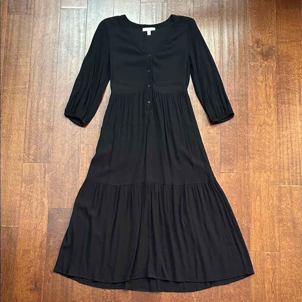 Chelsea28 Black Tiered Tea Length Dress with 3/4 Sleeves, Size XS - Picture 3 of 13